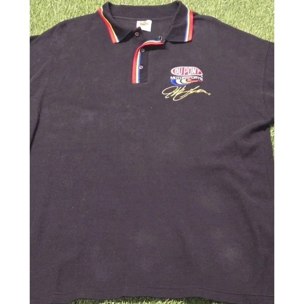 Vintage Y2K Jeff Gordon DuPont NASCAR Rainbow‎ Warrior Polo Shirt Black Size...